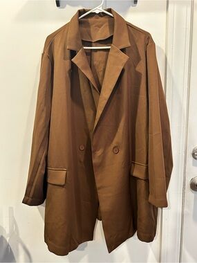 SHEIN Brown Double-Breasted Oversized Blazer